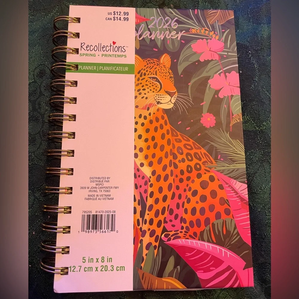 🐅Hardcover 2026 Organizational Planner, Monthly and Weekly, Leopard Jungle theme